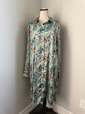 Falls Creek Floral Midi Shirt Dress Button Front Long Sleeve Boho Women’s XL